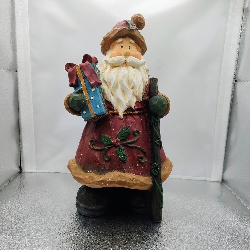 Rustic Santa Resin Figurine Christmas Holiday Decor Gift Carrying Stick
